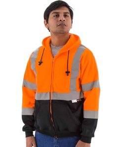 Sudadera con Capucha y Cierre Majestic Safety, Naranja de Seguridad, Clase 3 – Modelo 75-5326