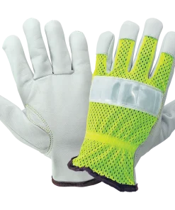 Guantes Estilo Conductor con Palma de Cuero de Cabra de Alta Visibilidad y Parte Trasera de Malla - Modelo 3100GHV