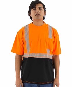 Camiseta de Seguridad de Manga Corta de Alta Visibilidad con Rayas Reflectantes para Motosierra - Naranja 75-5216