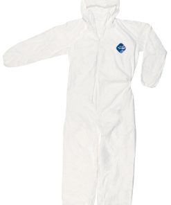 DuPont™ Tyvek®, Mono con Cremallera en el Frente, Mangas y Tobillos Elásticos, Capucha Adjunta, Blanco – 127S