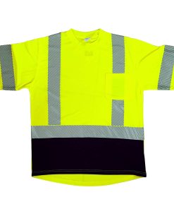 Camiseta de Alta Visibilidad de Manga Corta con Franjas Segmentadas, Con Fondo Negro - Clase 3 2003B