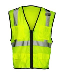 Best Vest™ - Chaleco de Malla Clase 2, Multitalla, con 6 Bolsillos y Cremallera - Verde de Seguridad - Modelo JS1301