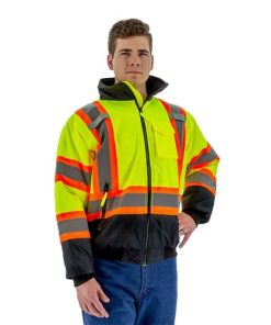 Chaqueta impermeable de alta visibilidad con forro acolchado y franjas reflectantes en contraste – 75-1315